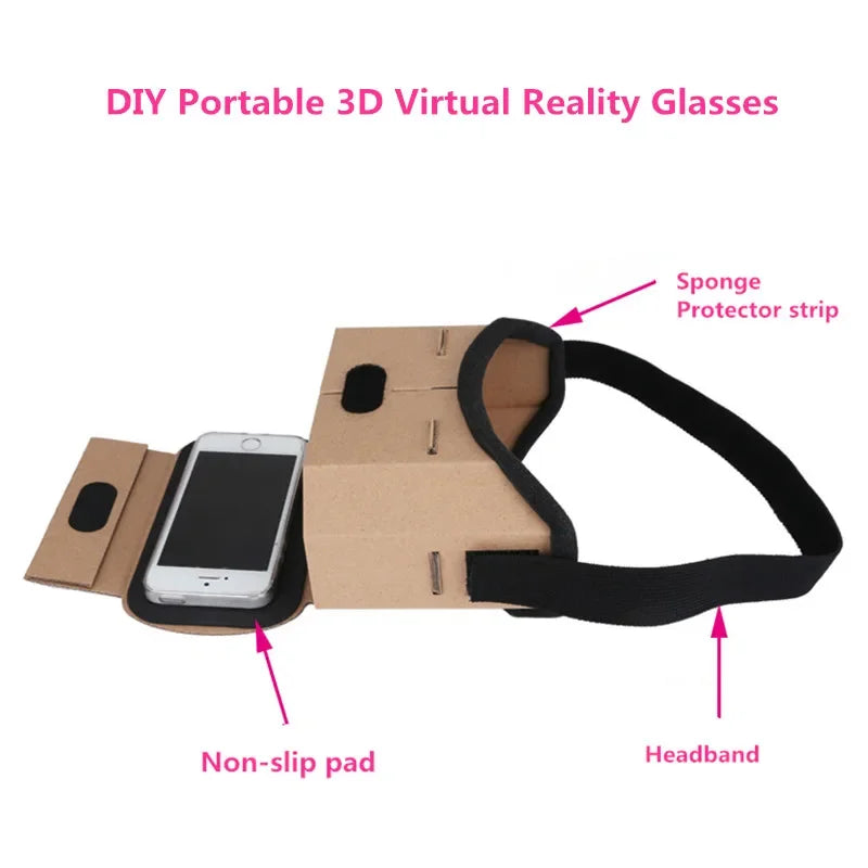 VR Headset for Smartphones - Portable 25mm Lens 3D Cardboard Kit Tidesmit