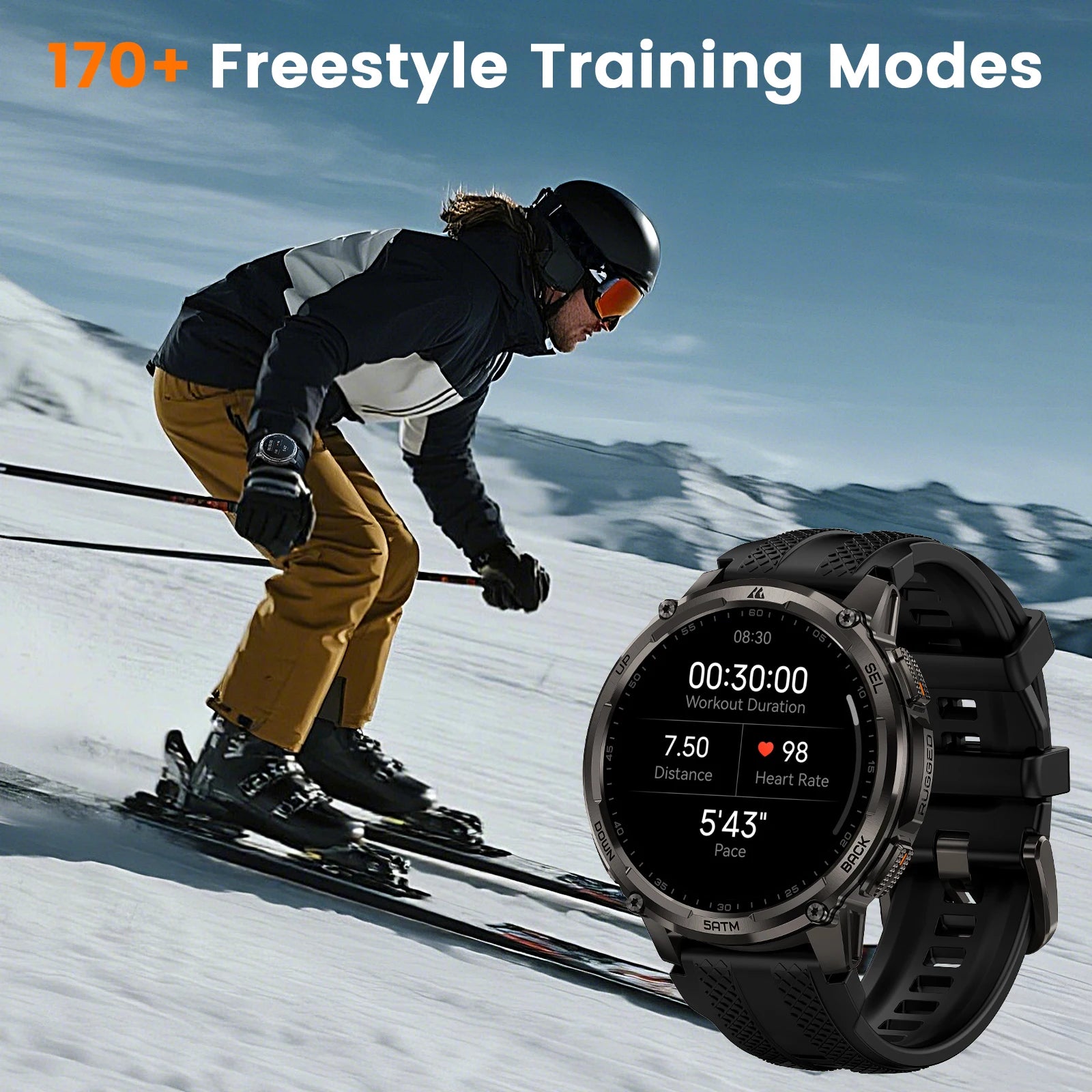 KOSPET TANK T4C Men's Military Smartwatch Rugged GPS Watch with Flashlight 5ATM Waterproof & All-Day Health Tracking