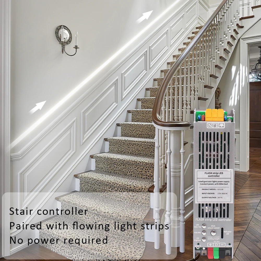 24V Running Water Flowing LED Strip Light 2in 1 PIR Motion Sensor Stair Controller for WS2811 Pixel Chasing Effect Tape Lamp