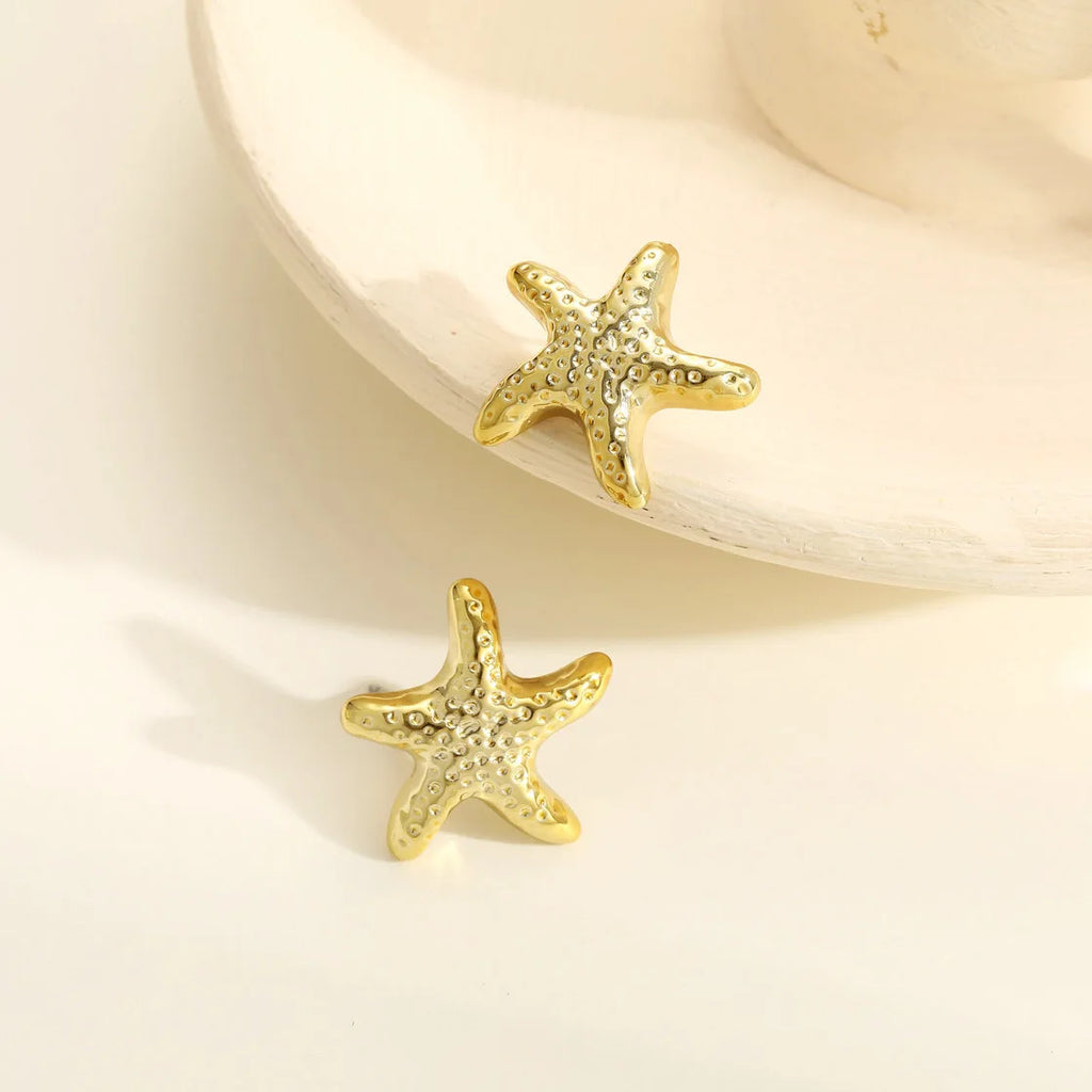 Punk Metal Starfish Stud Earrings for Women Fashion Gold Color Star Geometric Temperament Earrings Summer Jewelry Gift