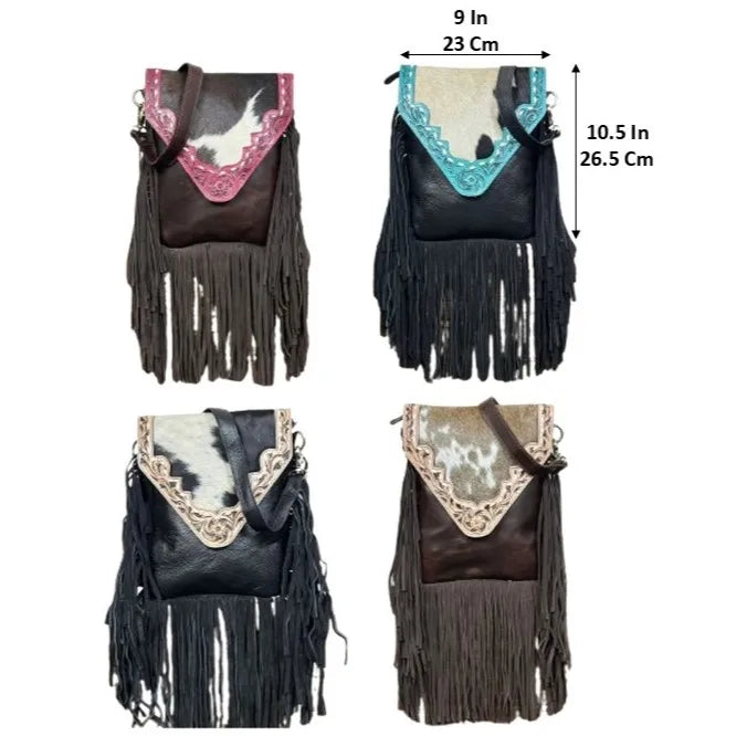 2026 Luxury Trending Designer Floral Tooled Cow Leather Fringe Crossbody Handbag for Women Genuine Leather Vintage Shoulder Bag