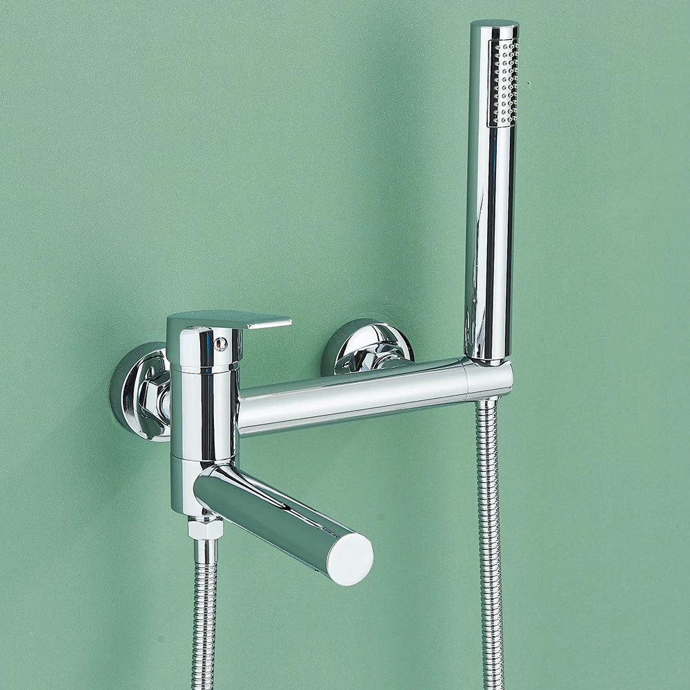 Matte Black Bathtub Faucet Swivel Spout Shower Faucet Wall Mounted Hot Cold Water Mixer For Bathroom Chrome Bath Shower Faucet