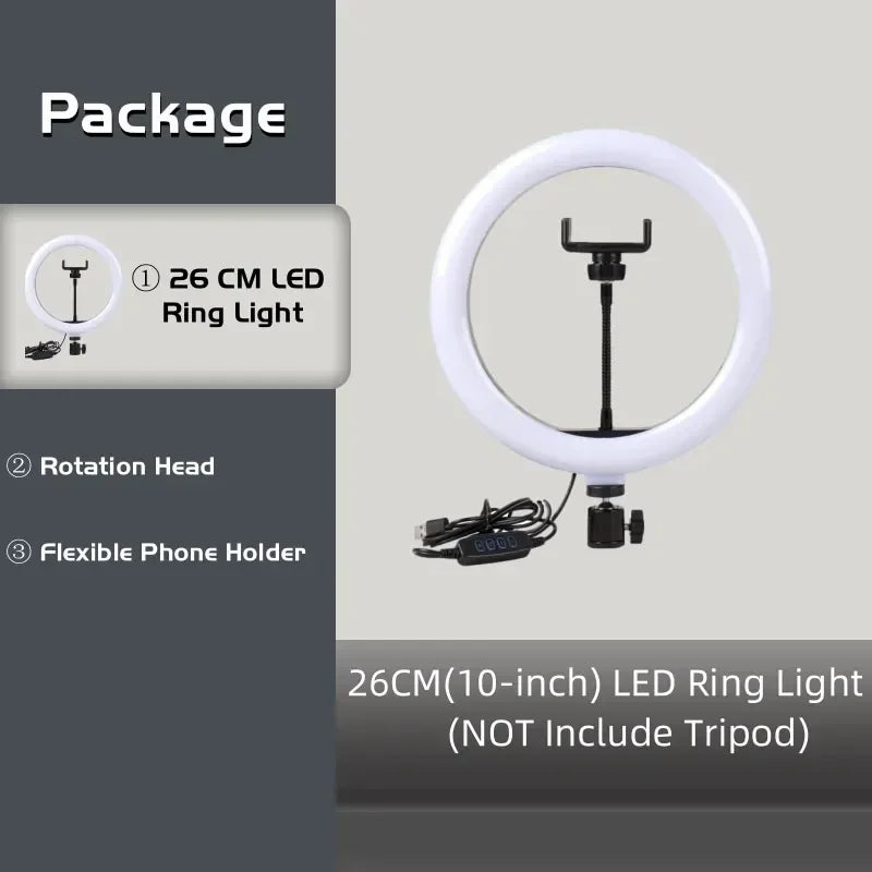 10 Inch LED Ring Light with Phone Holder - Adjustable Studio Lighting 10in Ring Light Tidesmit