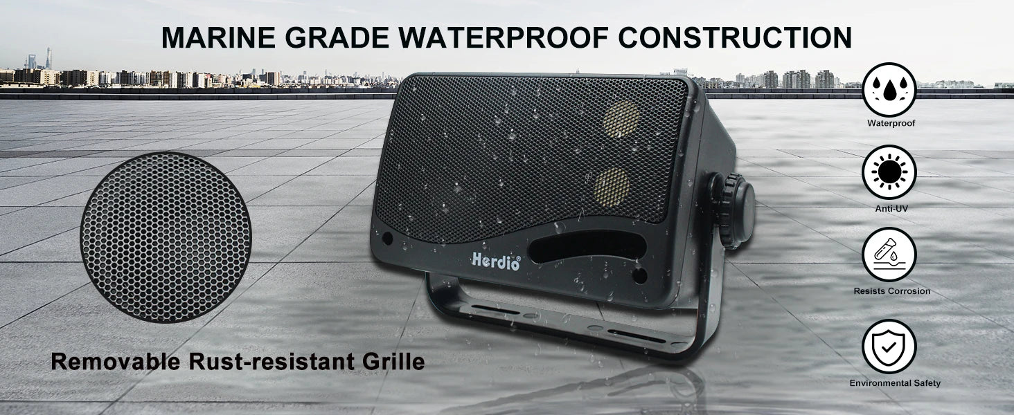 Herdio 3.5inch Outdoor Speaker 200W Waterproof Wall Mount Speakers HiFi Passive Wired 3 Way Premium Mountable Speake Black
