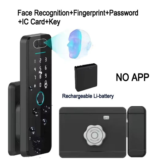 Smart WiFi Door Lock Waterproof Tuya Face Recognition Fingerprint RFID Card Password APP Control Rechargeable Li-Battery Include