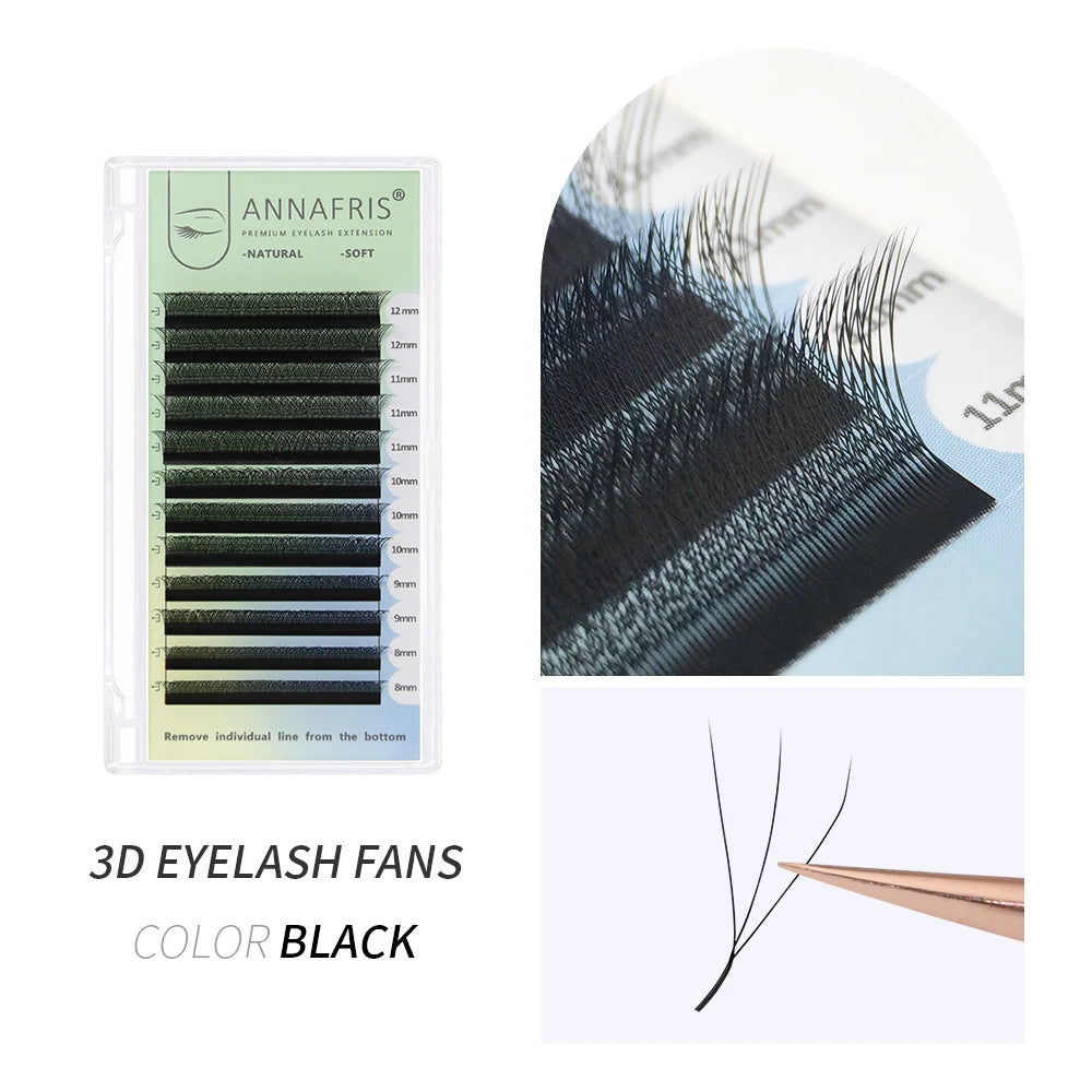 ANNAFRIS Premade Volume Fan YY 3D 4D 5D W-Shaped Lash Automatic Flowering W Lashes Extension Natural Soft Full Dense Mink Lash False Eyelashes Black 3D Eyelash Tidesmit