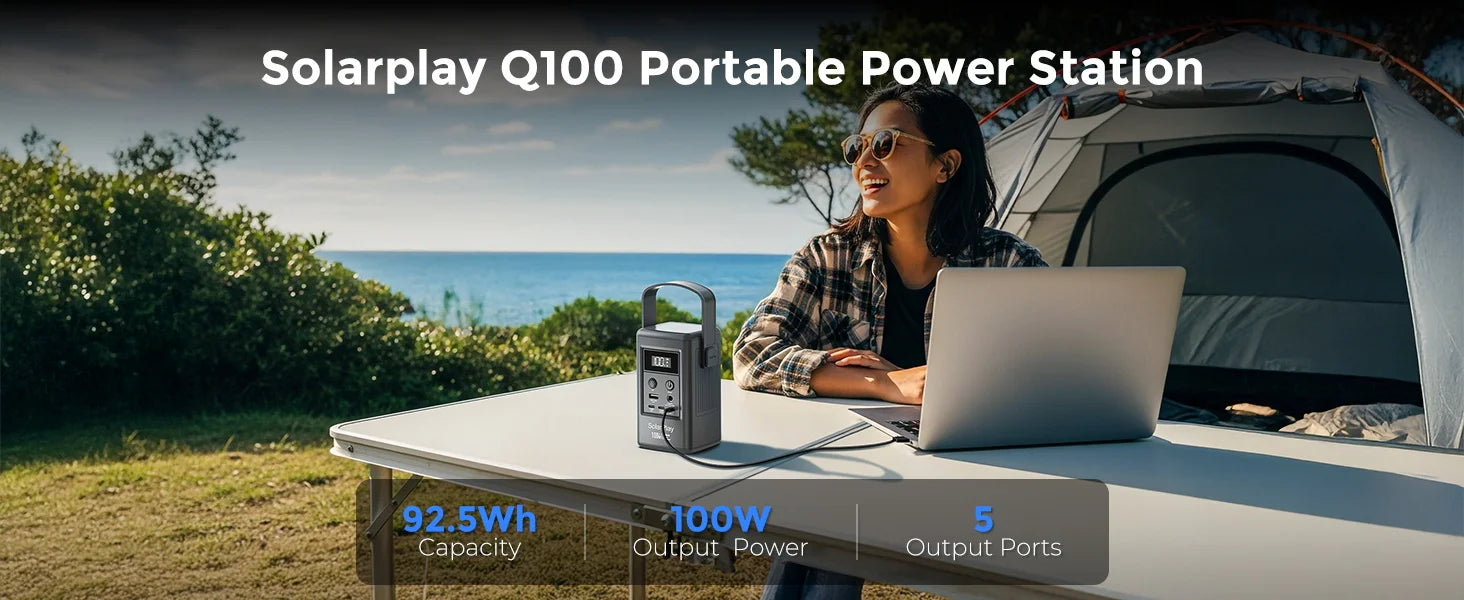 SOLARPLAY Q100 Portable Power Station 25000mAh Power Bank Outdoor Solar Generator 100W USB-C Output for Outdoor Camping Travel