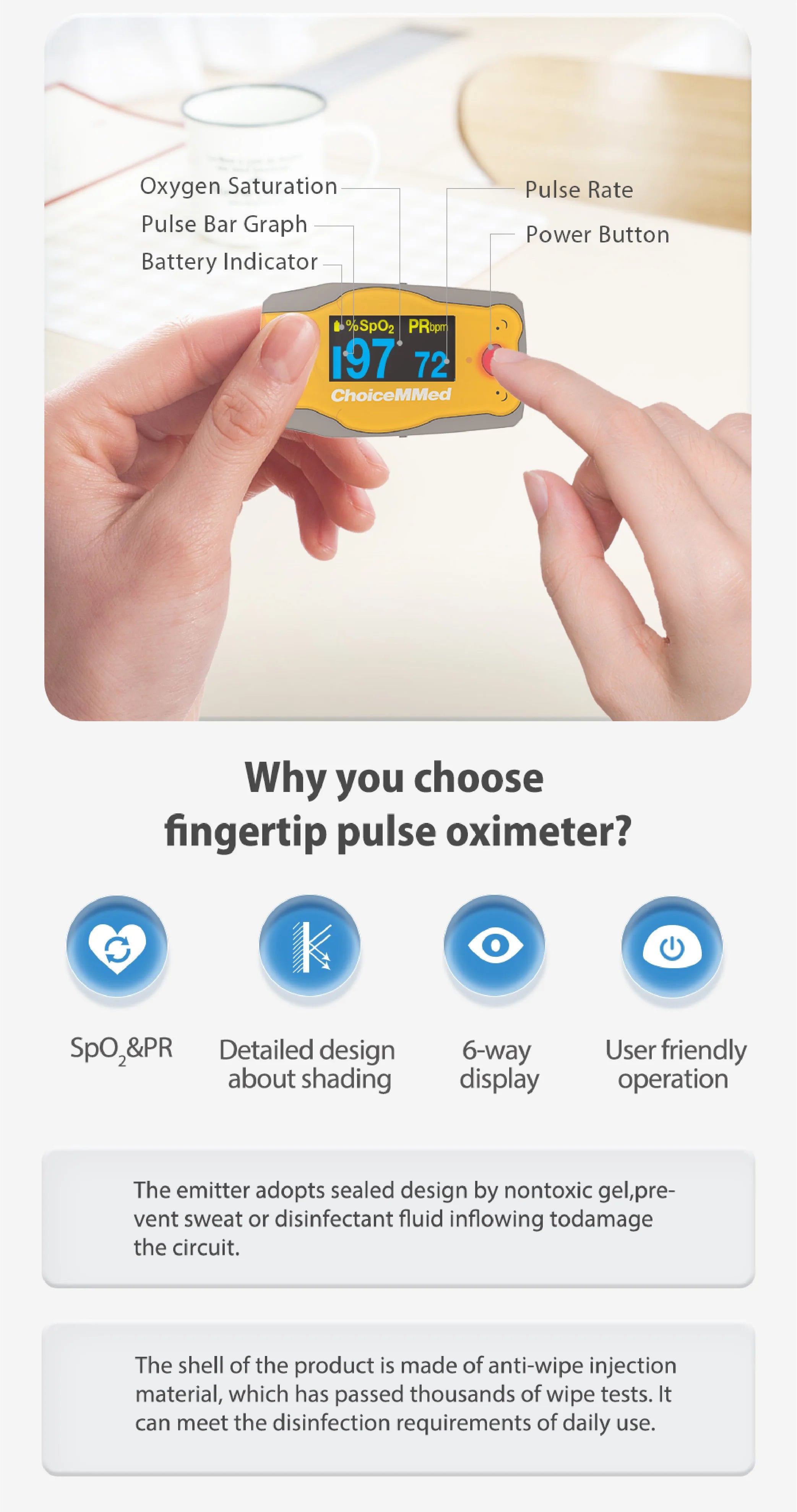 ChoiceMMed Medical Child Finger Pulse Oximeter SPO2 Blood Oxygen Monitor Pediatric Pulse Oxiometer Finger OLED Digital Oximetro