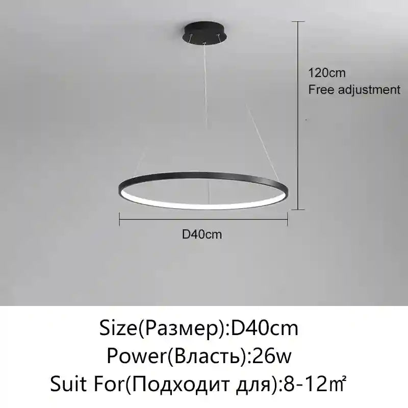 Modern LED Ring Light – Minimalist Dimmable Chandelier for Studio Black 40cm Tidesmit