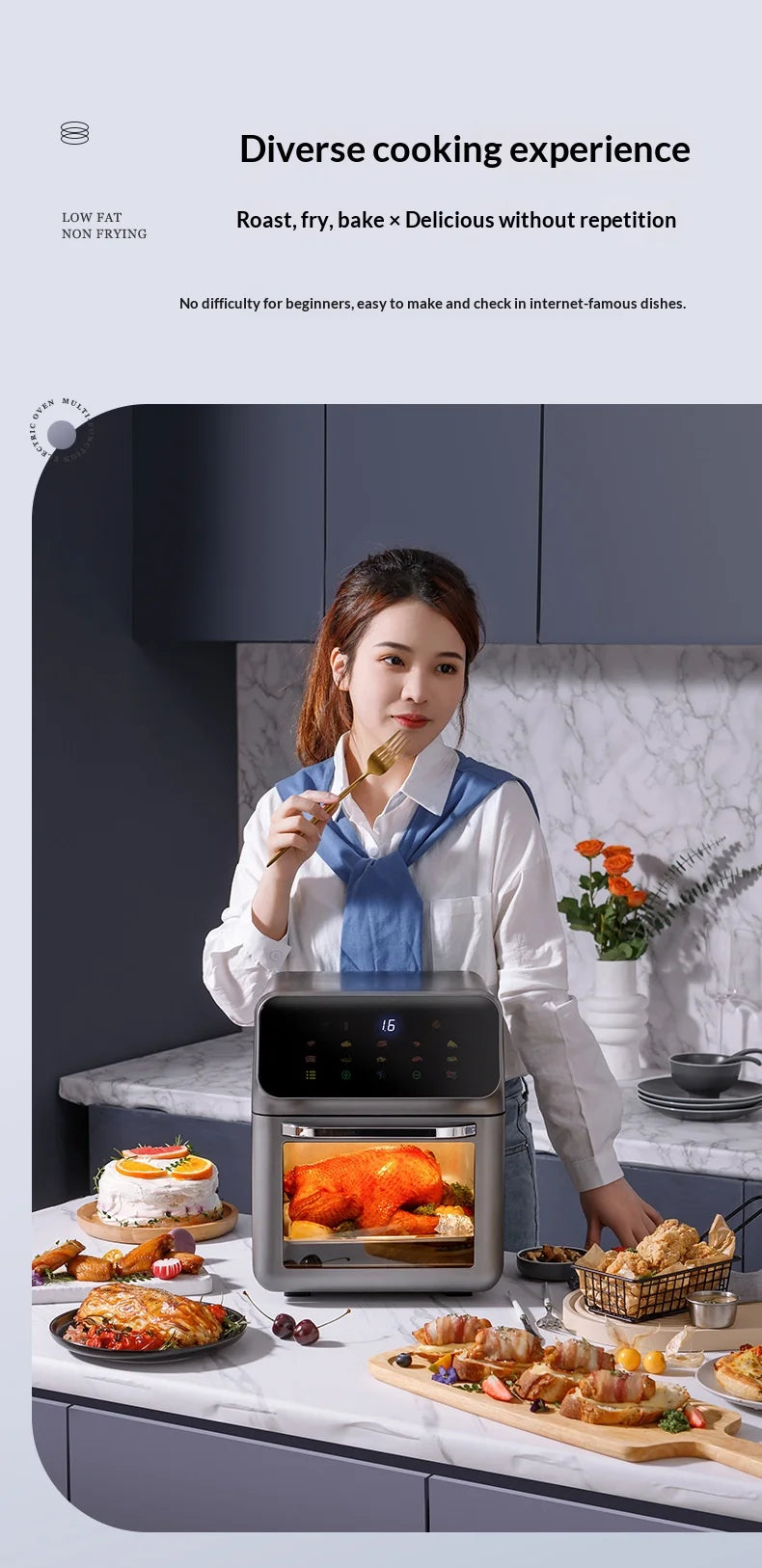 Commercial  Digital  High-quality Smart Electric Square Air Fryer Oven  Touchscreen Display Stainless Steel  for  Household