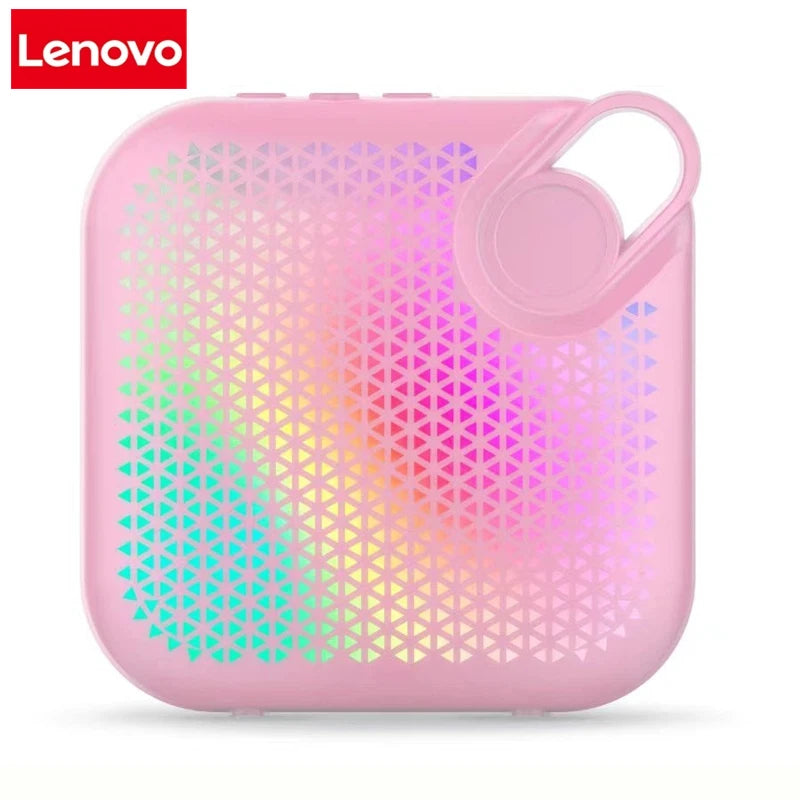 Lenovo portable Bluetooth speaker, pink/purple with circular speaker grille and handle loop