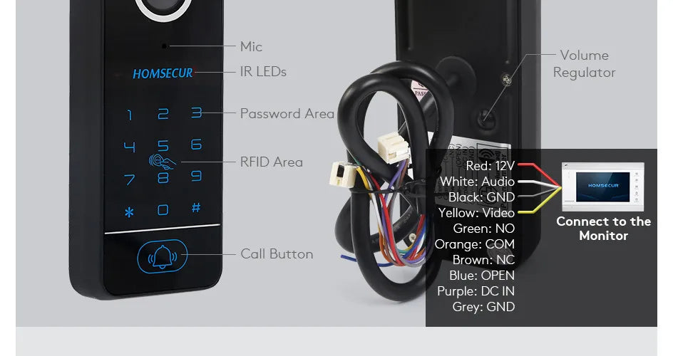 4 Wire Waterproof Doorbell Camera B10AF-B Password RFID Access for HOMSECUR WIFI FHD 1080P Video Doorphone Intercom
