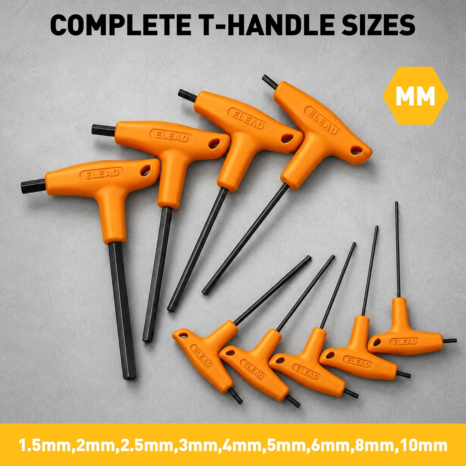 ELEAD 18Pcs T-Handle Hex Wrench Set, Metric & SAE, CR-V Steel W/ Storage Rack, Ergonomic Soft Grip for Repair DIY