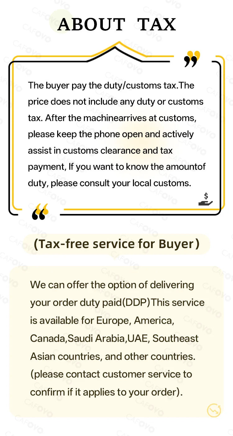 CAFOVO coffee machine customs duty and tax information guide for international shipping and DDP delivery services.