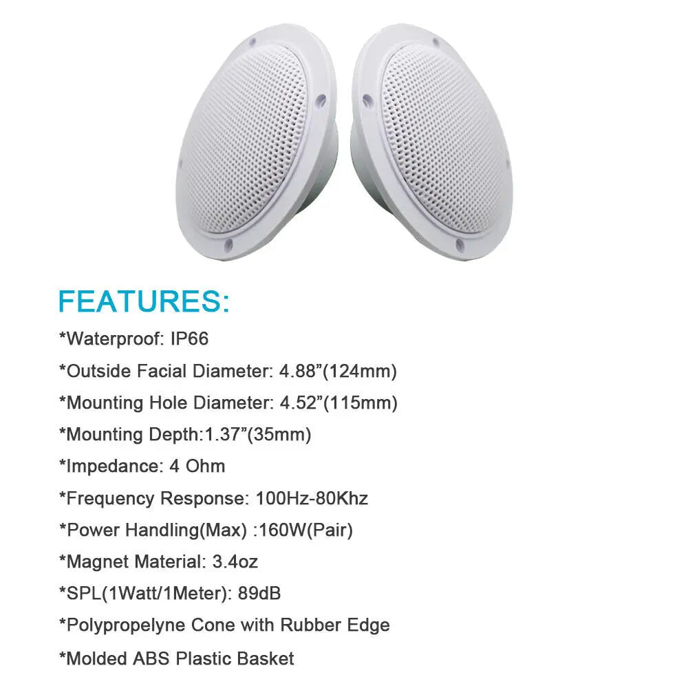 Herdio 4 Inch Ceiling Speaker 160W Waterproof Surround Sound for Kitchen Bathroom Yacht Outdoor Theater Home In-Wall 2-Pack