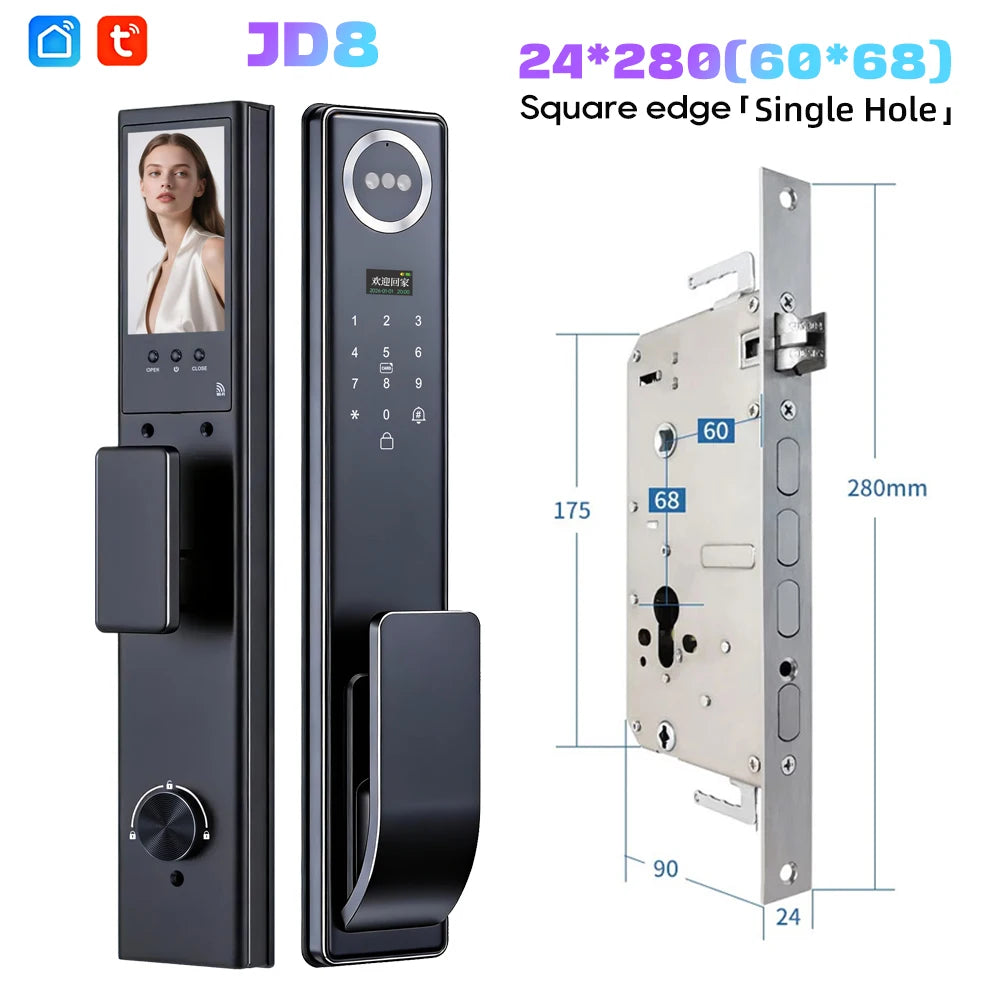 Tuya APP 3D Face Recognition Unlock Digital Door Lock With Camera FIngerprint Password Unlock Keyless Electronic Door Lock