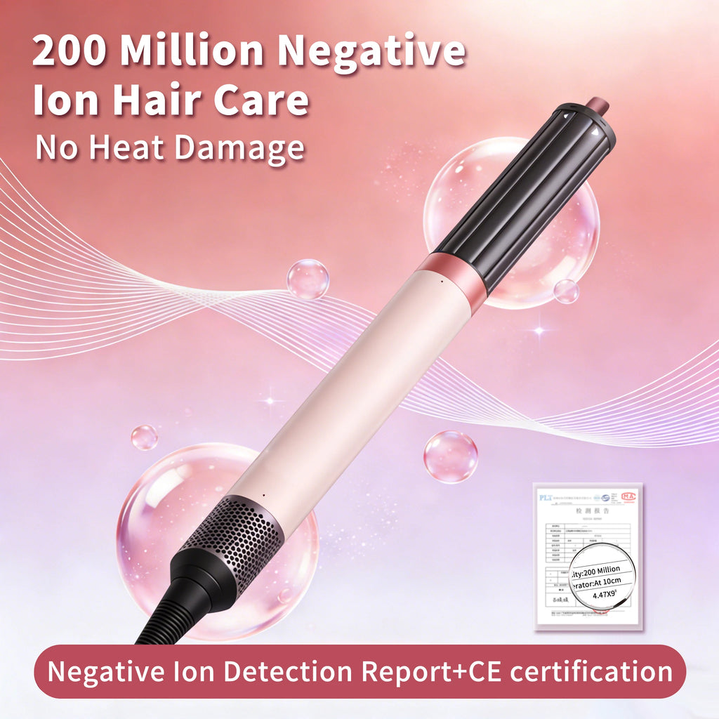 SenCiciMen 6-in-1 negative ion hair styler, rose gold blow dryer brush for heat-free styling and professional curls.