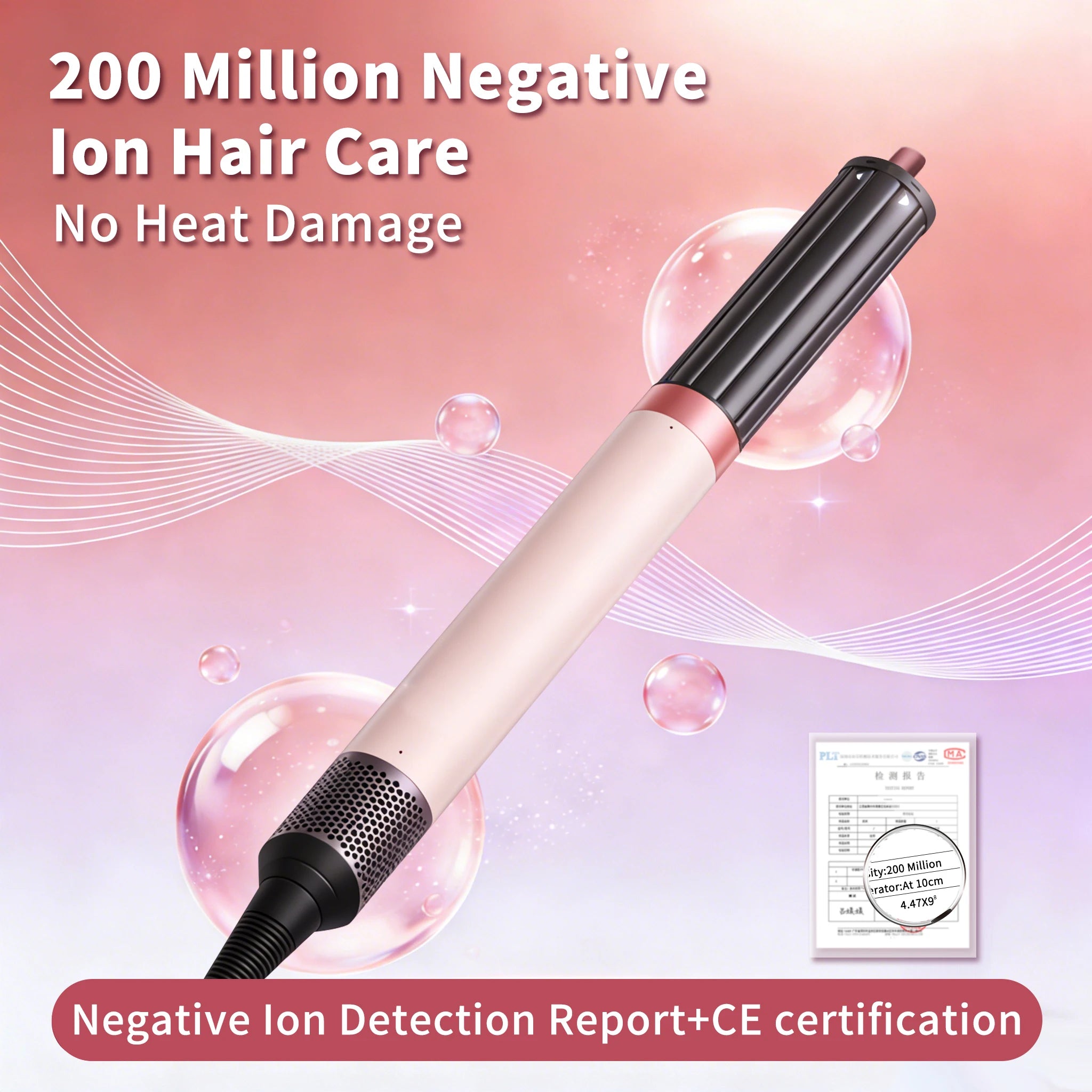 SenCiciMen 6-in-1 negative ion hair styler, rose gold blow dryer brush for heat-free styling and professional curls.