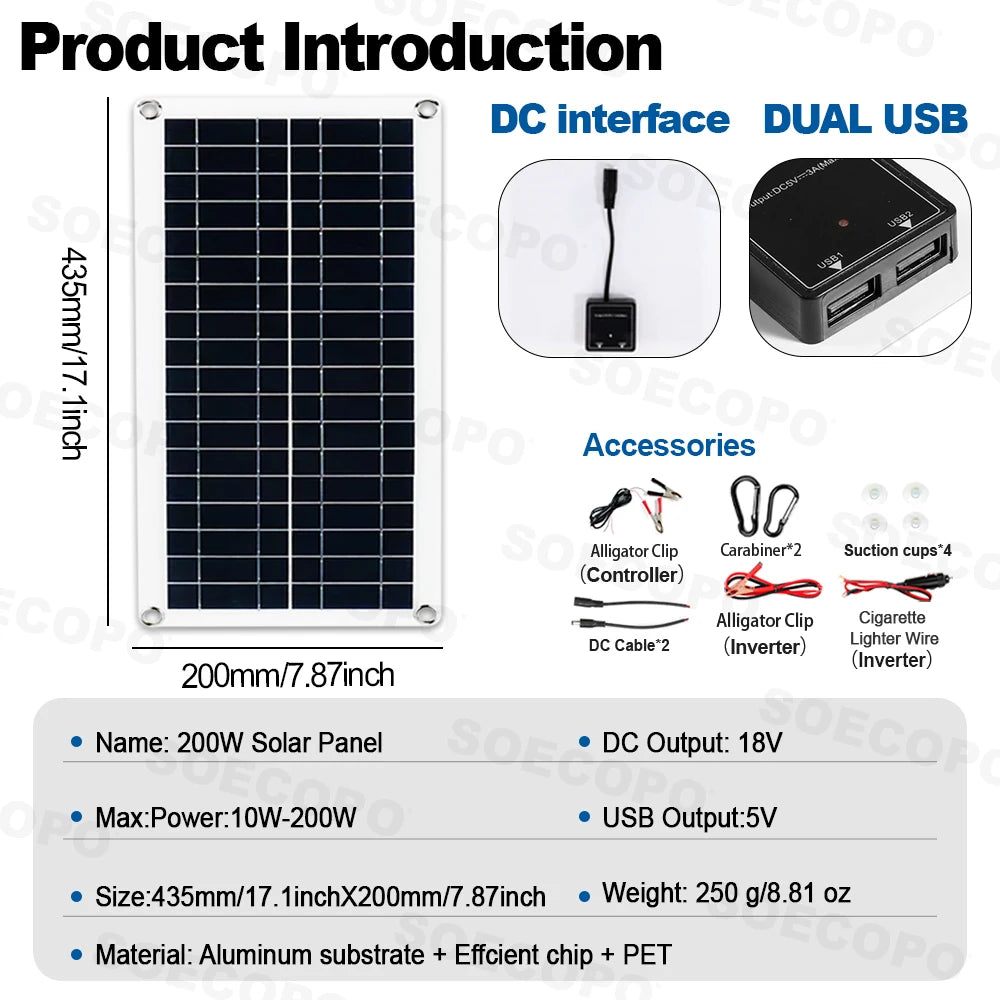 Caravan Solar System Kit Camping DC 12V - AC 110V/220V Inverter Complete Solar Kit for Home 10000w USB 5V/1.5A 100A Controller