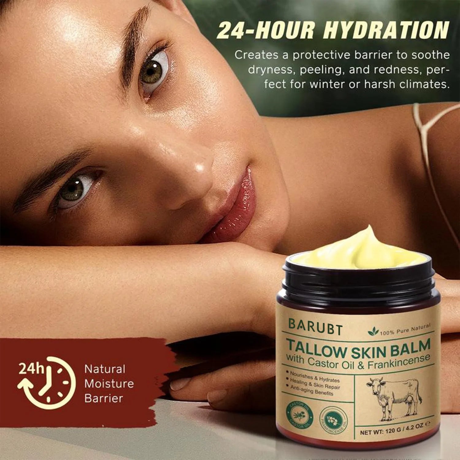 Natural Tallow Face Moisturizer Beeswax Grass-Fed Whipped Tallow Honey Cream Moisturizing Nourish Fast Absorbing Body Skin Care