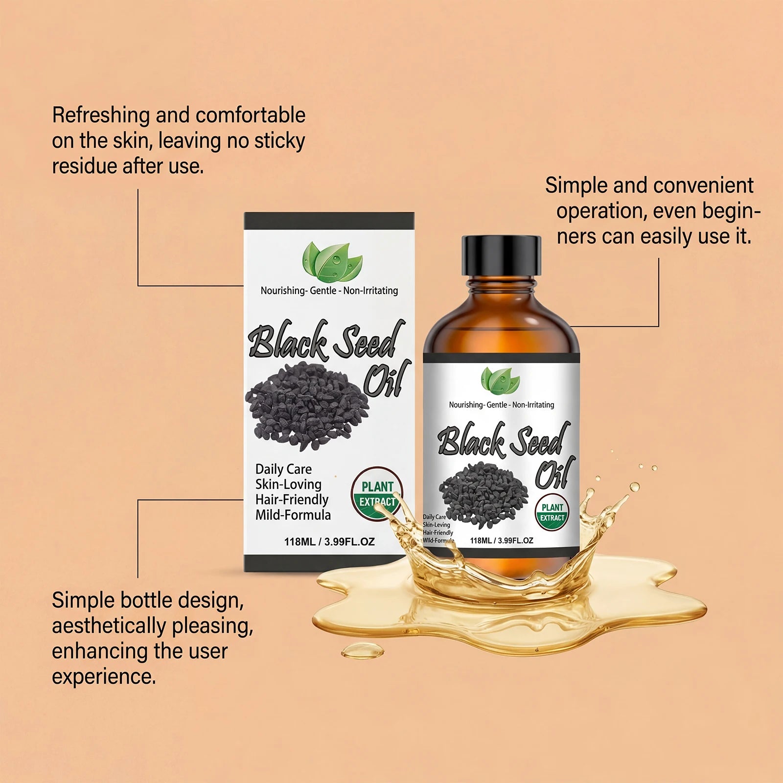 Organic Black Seed Oil Hair,Body & Face Nourishing Moisturize Essence Oil Natural Smooth Skin Care Product Multi Effect Care Oil