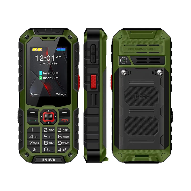 UNIWA S9 4G Feature Phone 2.4 ” IP68 Waterproof SOS Button Big Loudspeaker LED Light 3000mAh Rugged Cost-effective Mobile Phones