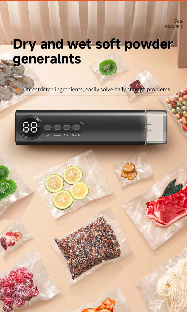 Portable Vacuum Sealer Machine 62kPa Rechargeable Food Vacuum Sealing Machine 150mm Heat Sealer with 3 Temperature Levels