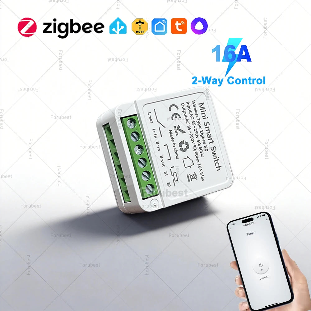 Zigbee Smart Switch Module 16A - App-Controlled Light Relay 1PCS Tidesmit