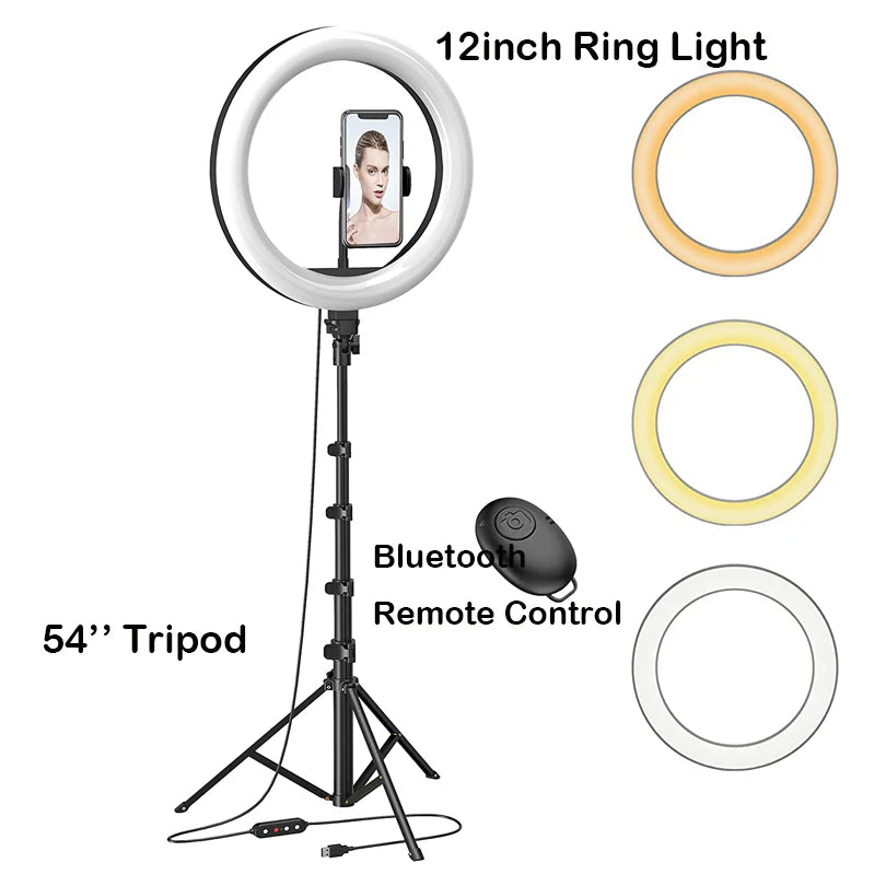 12-Inch LED Ring Light with Adjustable Tripod Stand - Tidesmit 12inch 1.5M Tripods Tidesmit