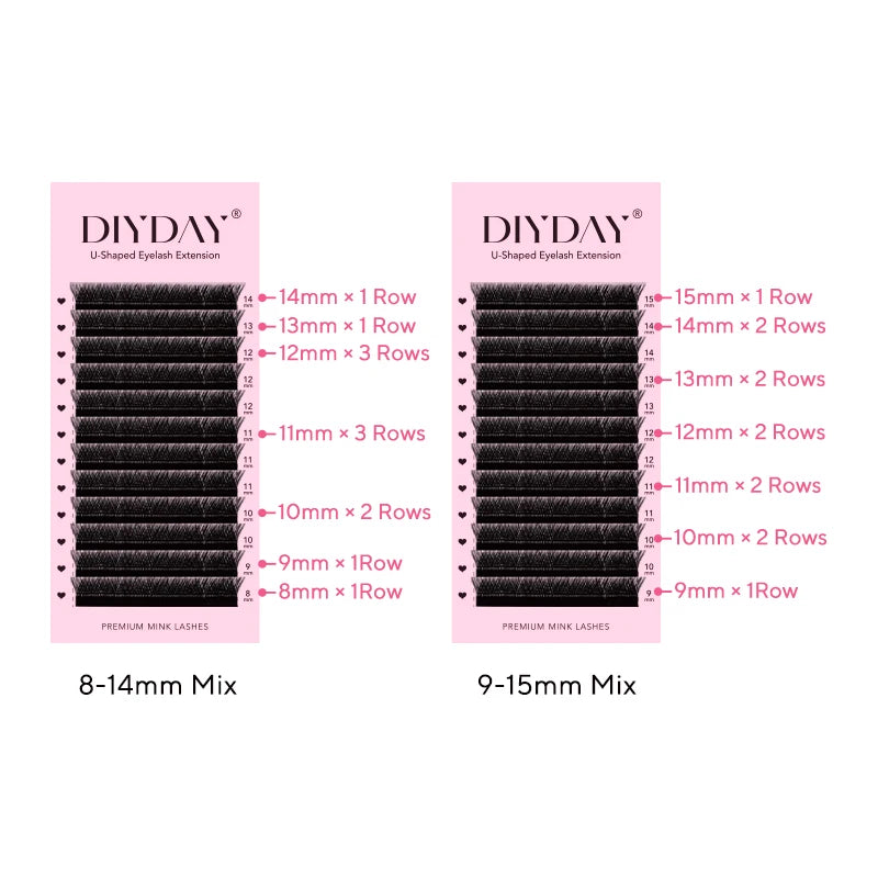 DIYDAY U-shaped Eyelash Extension Easy to Apply 3D Volume False Lashes Natural Wispy U YY Shape Faux Mink Eyelashes for Makeup False Eyelashes Tidesmit