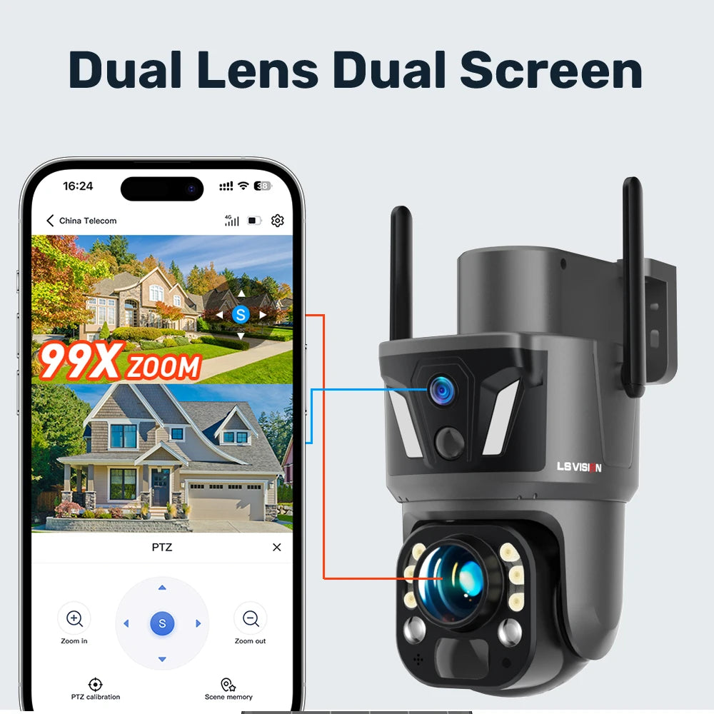 LS VISION 4K 99X Optical Zoom 4G Solar Camera Outdoor WiFi PTZ Dual Screen Dual PIR Detection Auto Tracking CCTV Camera Ubox App