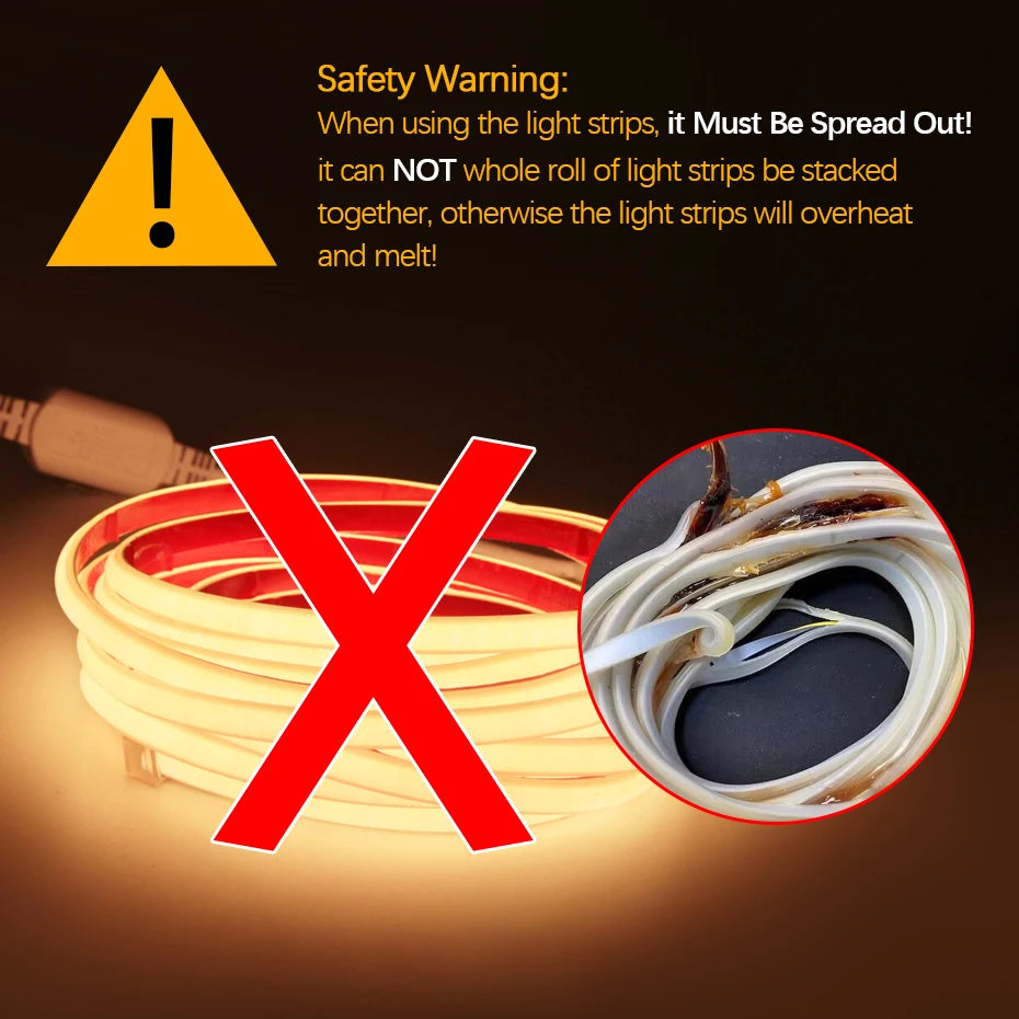 AC 220V COB LED Strip Light 288LEDs/m IP65 Waterproof 1m-50m Flexible Tape with EU/AU Power Plug for Home Lighting Decor