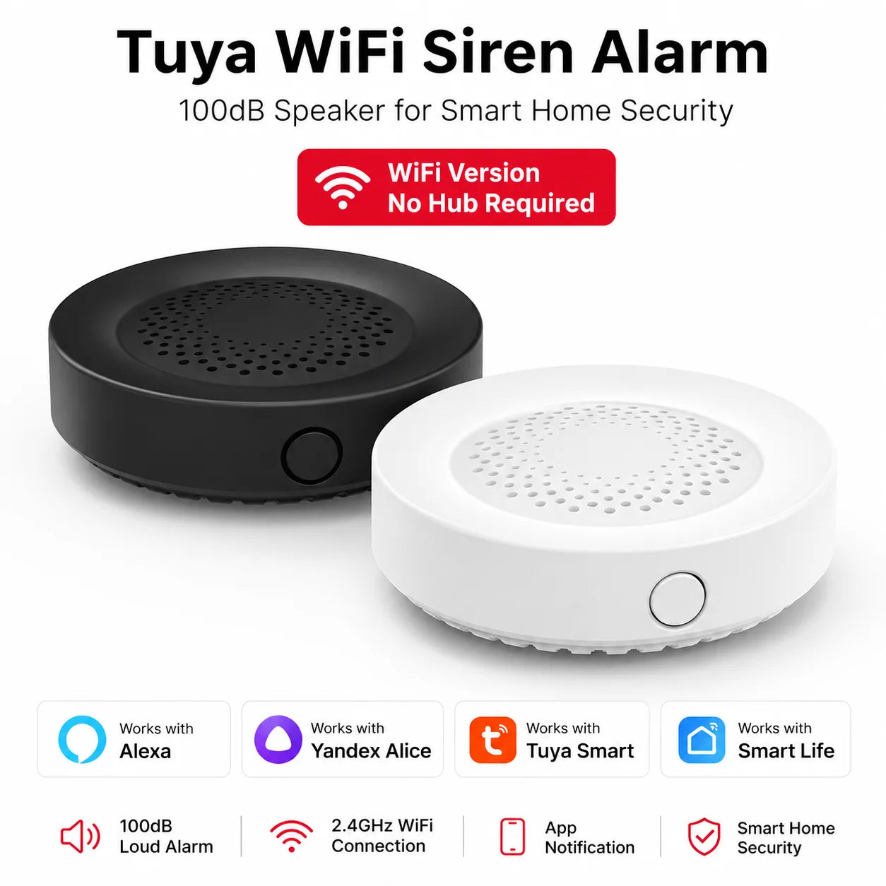 Tuya WiFi Siren Alarm For Smart Home Security 100db Speaker Works With Alexa Yandex Alice Tuya Smart Life
