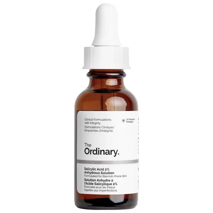 The Ordinary Salicylic Acid 2% serum bottle with dropper, amber glass