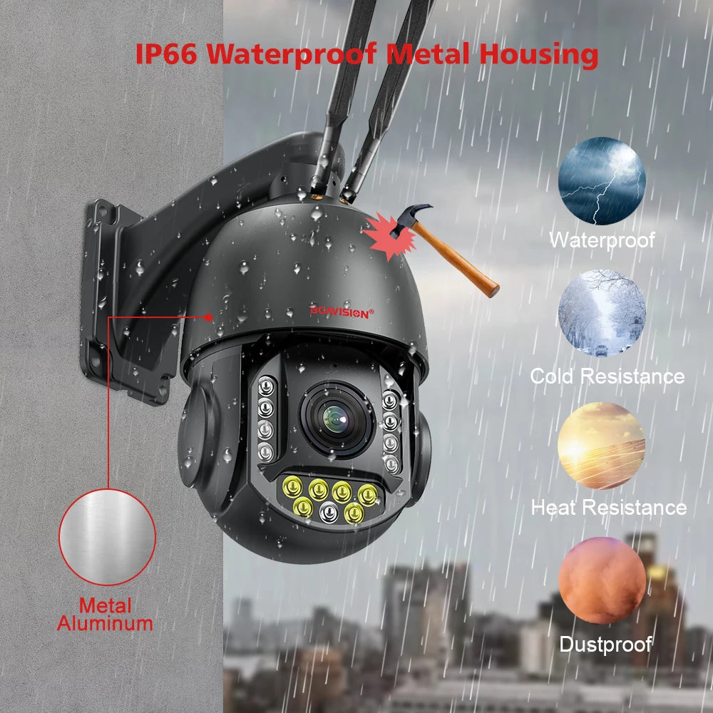 4K 8MP Surveillance Camera WIFI / 4G SIM Card / POE 30X Zoom PTZ AI Humanoid Tracking IR 100M Outdoor Speed Dome Security Camera