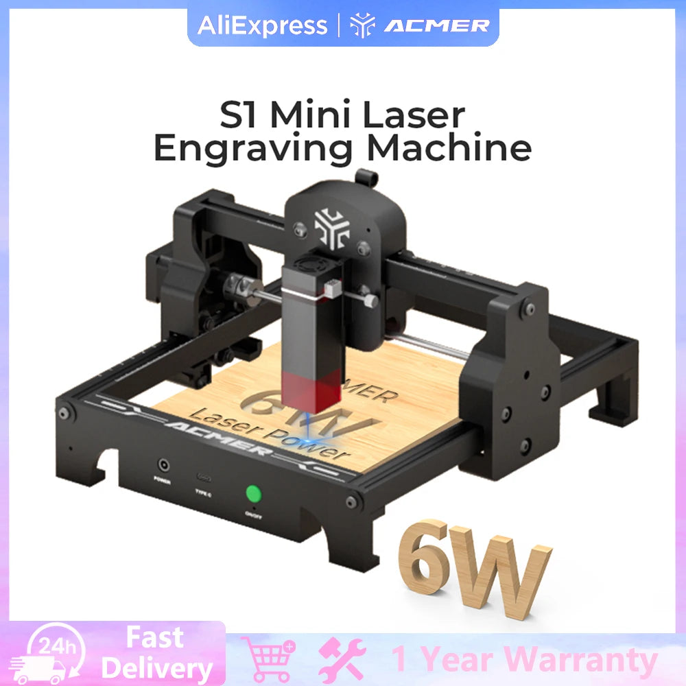 ACMER S1 6W Mini Laser Engraver Portable Small Laser Engraving Cutting Tool Machine DIY for Logo Wood Leather Acrylc Beginner
