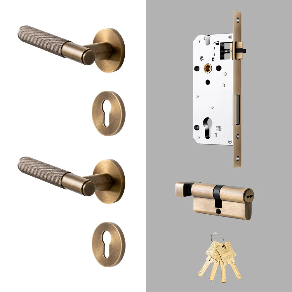 DOOROOM Brass Door Lock Set Modern Knurled Antique Bronze Interior Door Lock Decorative Lock Privacy Lock Passage Lock