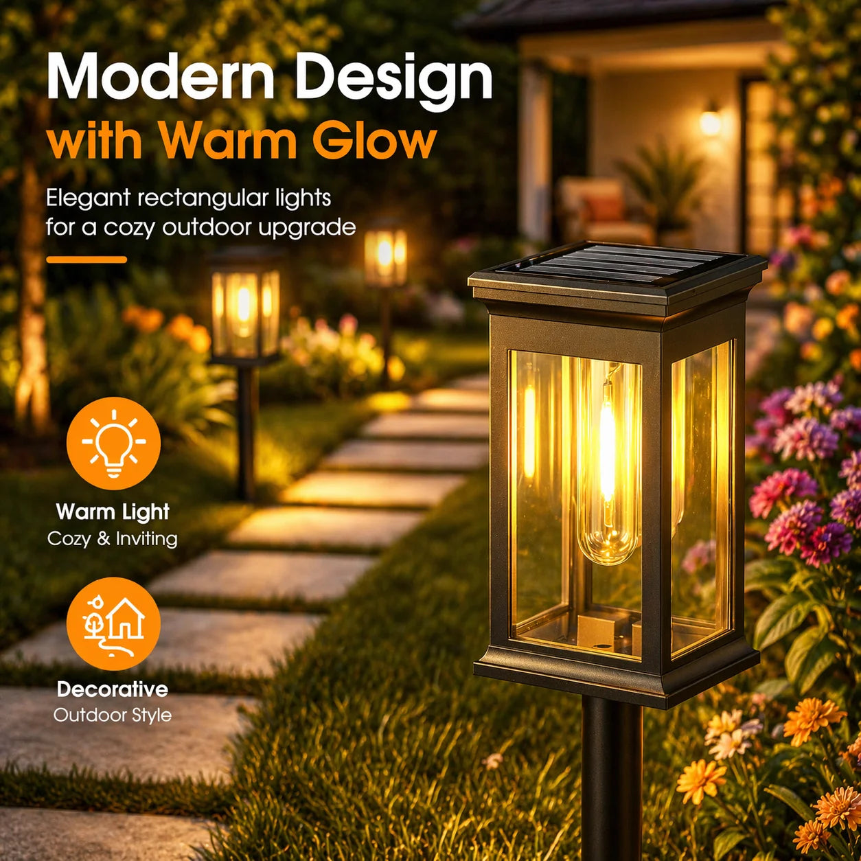 21 Inch 8 Pack Black IP65 Waterproof Solar Pathway Lights Adjustable Height Filament LED Outdoor Garden Landscape Lighting For Yard Patio Walkway Lawn Home Decor Gift Halloween Christmas