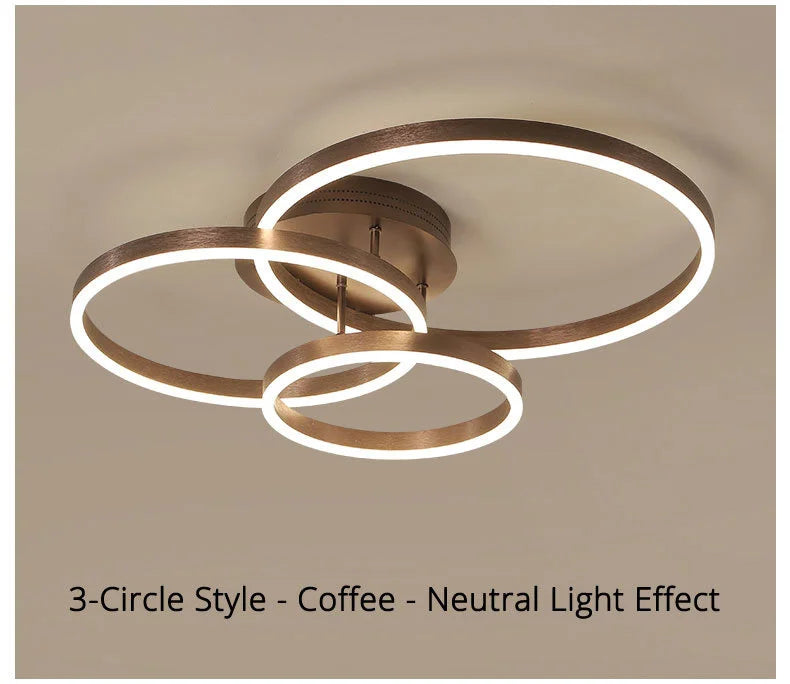 Nordic Creative Led Circle Chandeliers Bedroom Living Dining Room Lighting Chandelier Golden Brown Glossy Lamp Home Indoor Lamps