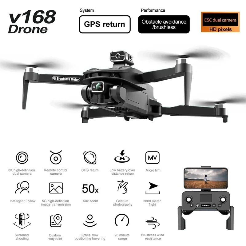 8K GPS Camera Drone with Obstacle Avoidance - Foldable Pro Model Tidesmit
