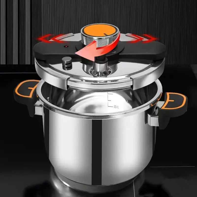 Stainless steel pressure cooker lid with safety valve and locking seal around rim