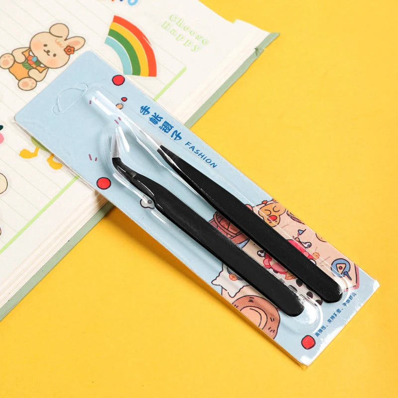 Eyelash Tweezers Set for False Eyelashes - Precision Applicator Tools False Eyelashes Black Set Tidesmit