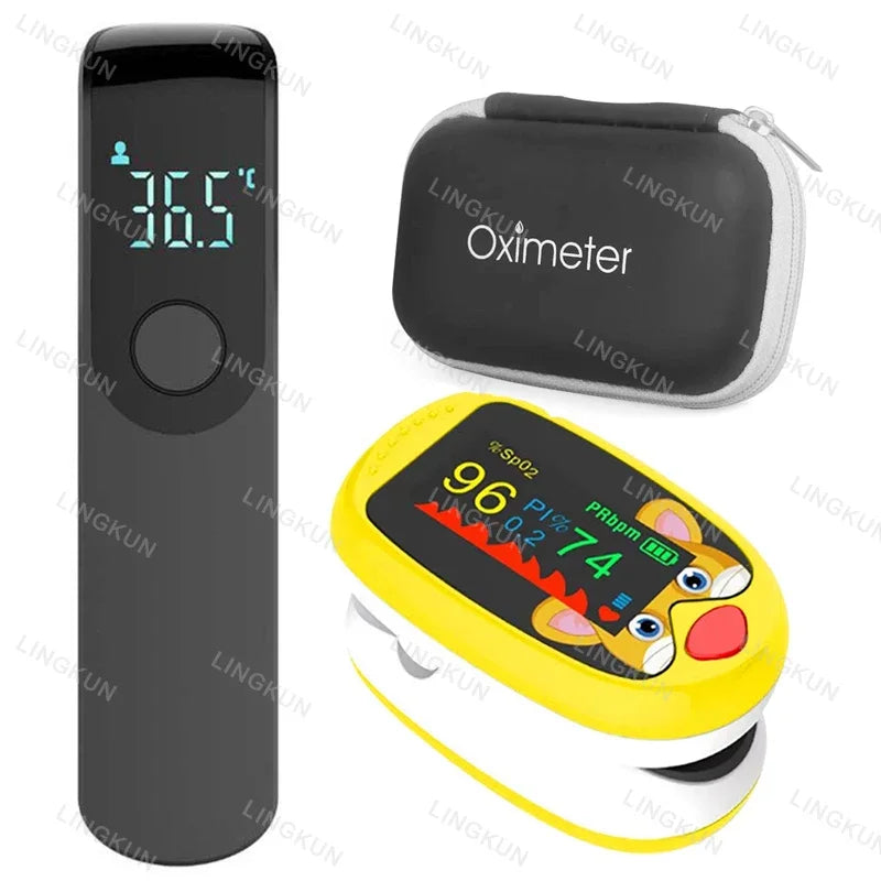 USB Pediatric Oximeter Finger Blood Oxygen Monitor for Children Pulse Oximeter OLED Digital Oximetro Home Medical Thermometer