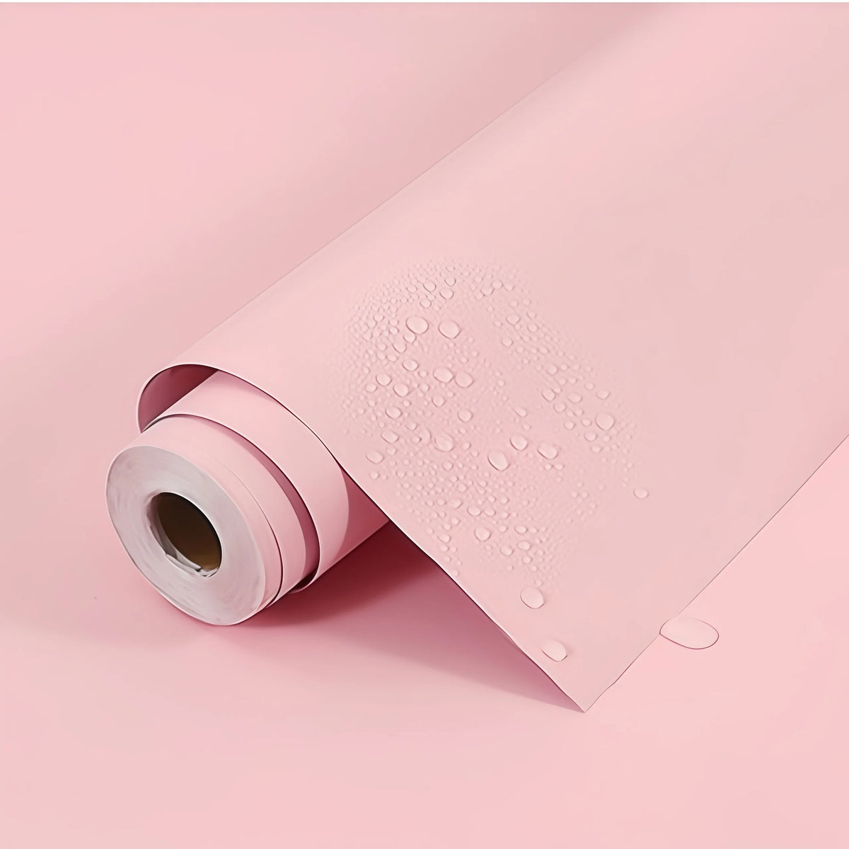 Self-adhesive waterproof vinyl wallpaper roll, pink matte with raised water droplets