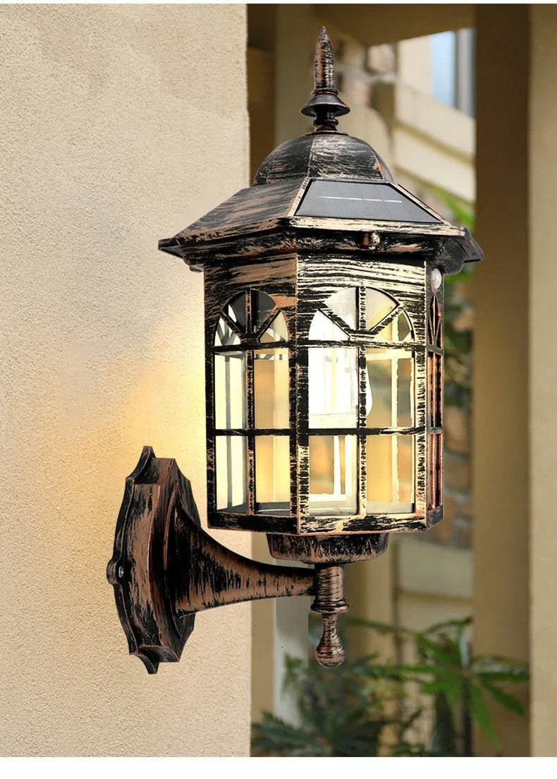 Outdoor Solar Wall Light for Courtyard, Corridor & Passageway - Motion Sensor, European Retro Style, Waterproof