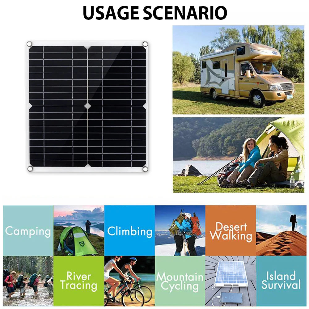 Portable Solar System Kit 15000W Peak 12V 24V To 110V 220V Inverter 3 Universal Sockets 300W Panel 100A Controller for Home RV