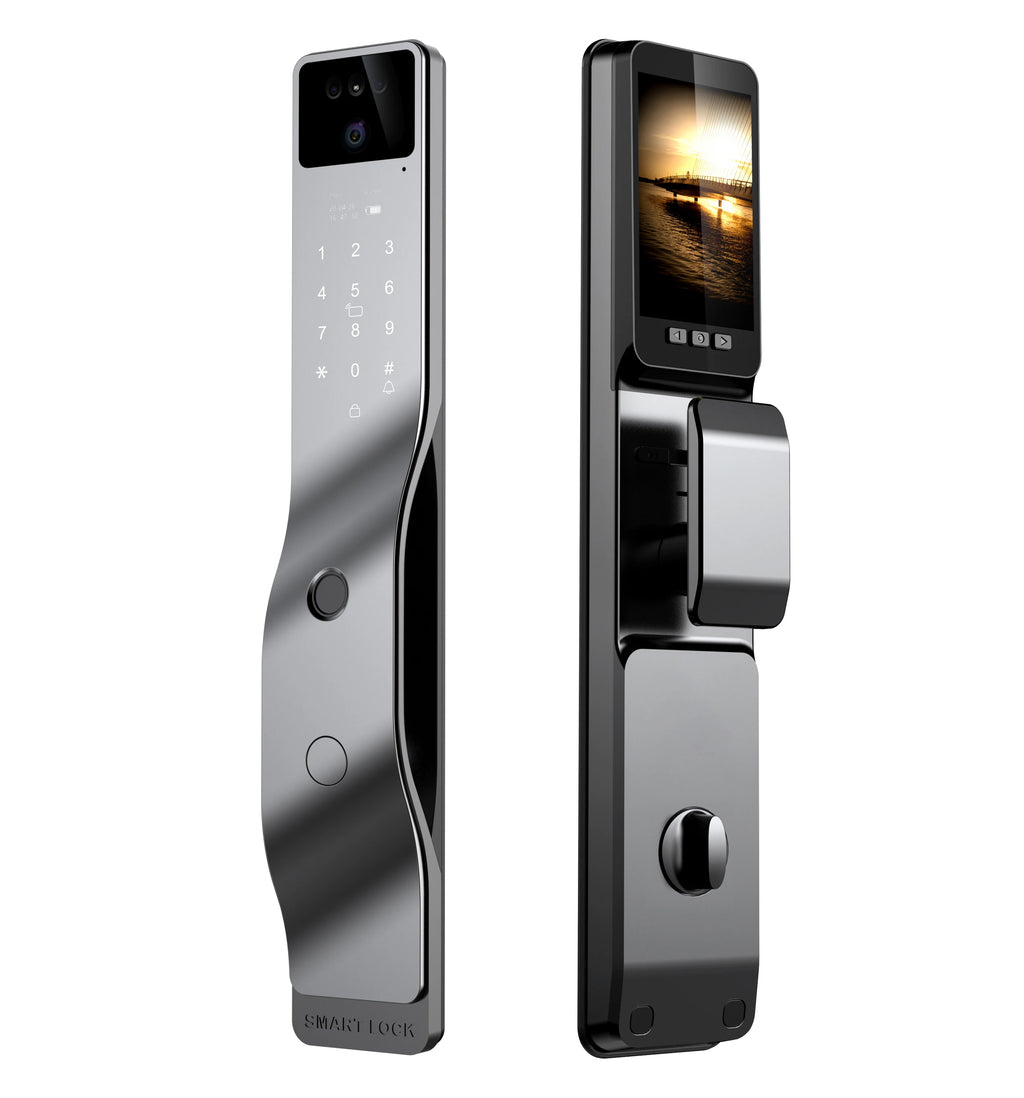 Facial Recognition Fingerprint Smart Security Door Lock Tuya App Wifi Camera Video Screen Biohacking RFID Digital Door Lock