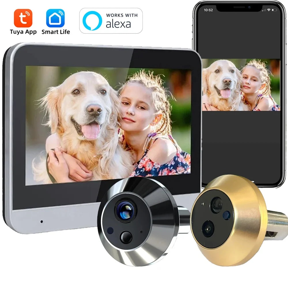 Tuya Smart 3MP WiFi Peephole Video Door Camera Security One-way Audio Night Vision 4.3' HD Video Door Camera