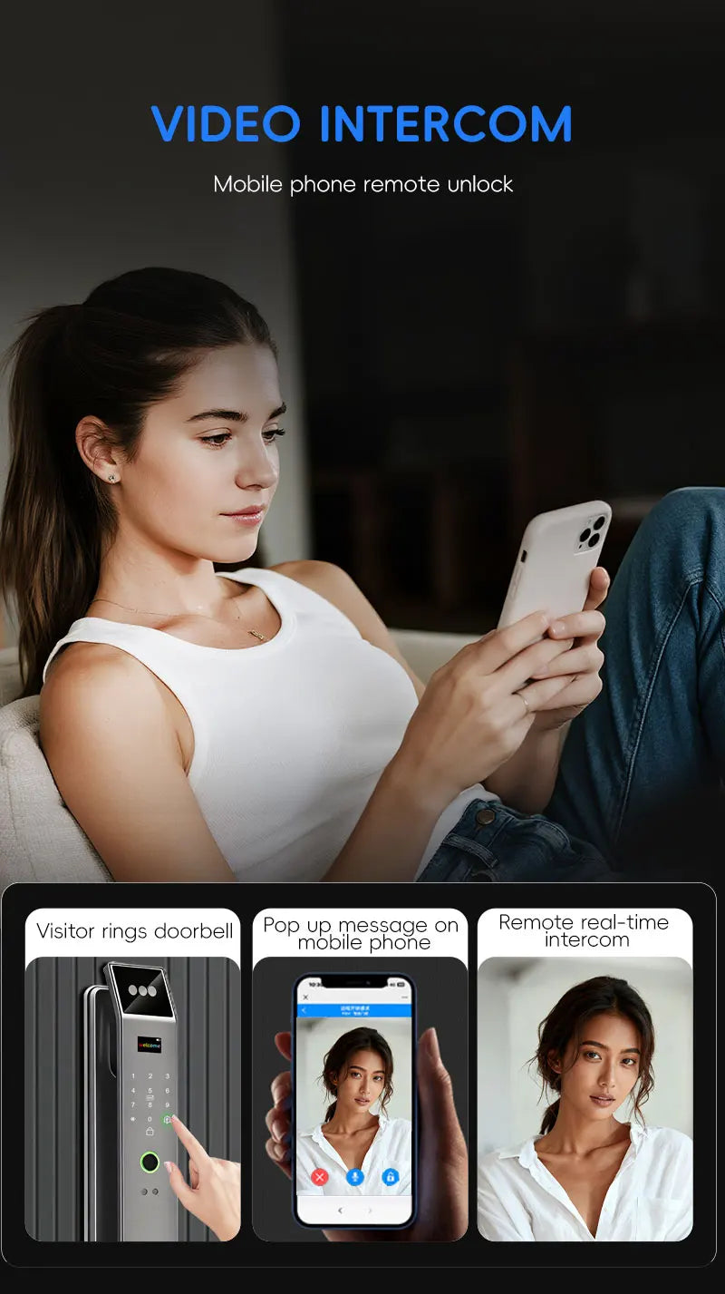 SANKESONG Tuya Smart 3D Face Door Lock with Security Camera Monitor Intelligent Fingerprint & Password Biometric Dual Battery