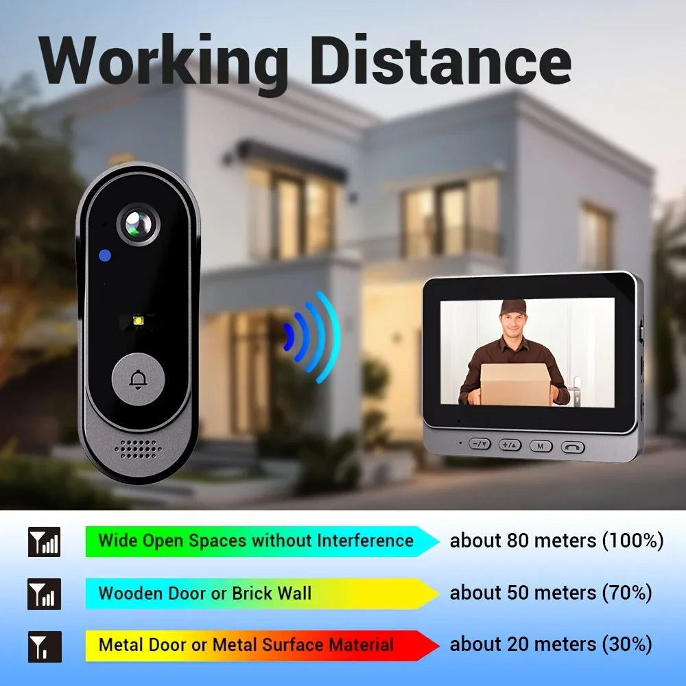 Wireless Wifi Doorbell Camera 1080P Video Intercom Doorbell Waterproof 4.3in IPS Screen Home Security Door Bell IR Night Vision
